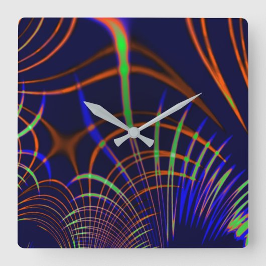 珊瑚から石灰緑色と青色に尖った曲線 スクエア壁時計 (正面)