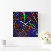 珊瑚から石灰緑色と青色に尖った曲線 スクエア壁時計 (ホーム)