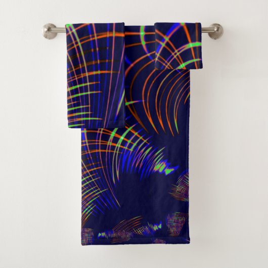 珊瑚から石灰緑色と青色に尖った曲線 バスタオルセット (インサイチュ)