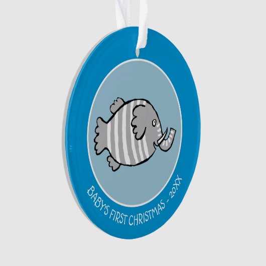 珊瑚とのかわいい象の魚場面 オーナメント (正面)