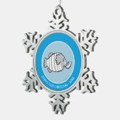 珊瑚とのかわいい象の魚場面 スノーフレークピューターオーナメント (右)