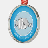 珊瑚とのかわいい象の魚場面 メタルオーナメント (左)