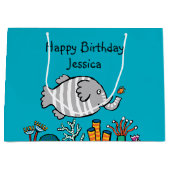 珊瑚とのかわいい象の魚場面 ラージペーパーバッグ (正面)