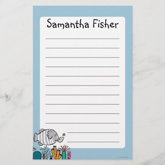 珊瑚とのかわいい象の魚場面 便箋 (正面)