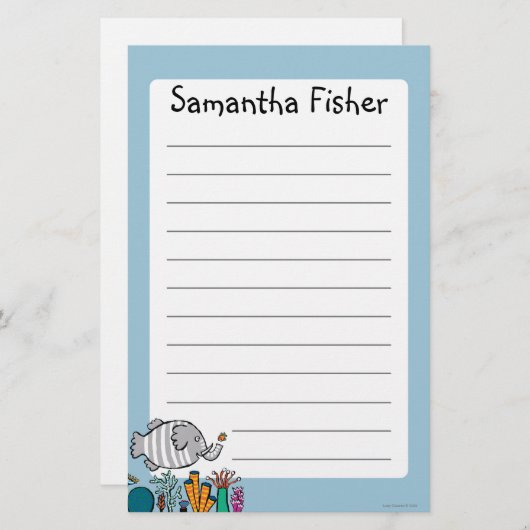 珊瑚とのかわいい象の魚場面 便箋 (正面/裏面)