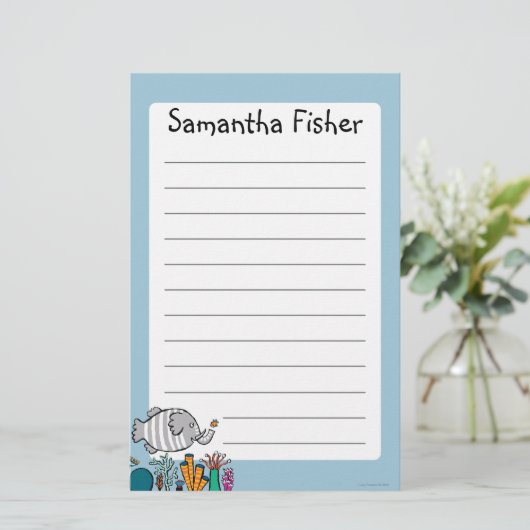 珊瑚とのかわいい象の魚場面 便箋 (スタンド正面)