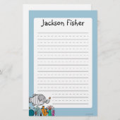 珊瑚とのかわいい象の魚場面 便箋 (正面/裏面)