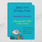 珊瑚とのかわいい象の魚場面 招待状 (正面/裏面)