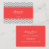 珊瑚とのエレガントなシェブロンのモダンな灰色及び白 名刺 (正面/裏面)