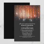 珊瑚とゴールドのエンゲージメントパーティー ストリングライト 招待状 (正面/裏面)