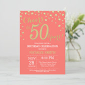 珊瑚とゴールドの50歳誕生日ダイヤモンド 招待状 (スタンド正面)