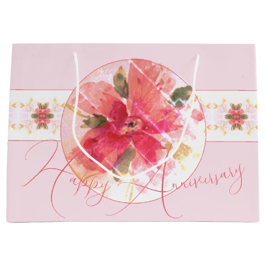 珊瑚とトープがあるピンク ラージペーパーバッグ (正面)