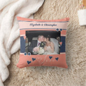 珊瑚とネイビーの記念日フォト付き クッション (ブランケット)