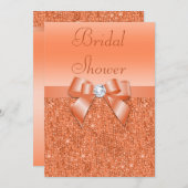 珊瑚によって印刷されるスパンコールの弓及びダイヤモンドのブライダルシャワー 招待状 (正面/裏面)