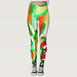 珊瑚に緑がかった縞が流れ落ちた画像 レギンス