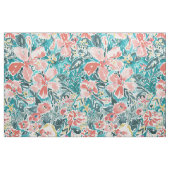 珊瑚のこんにちはハイビスカスの水彩画の花柄 ファブリック (ファットクウォーター)