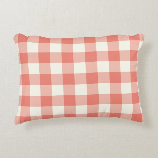 珊瑚のギンガムパターンアクセントの枕 アクセントクッション (正面)