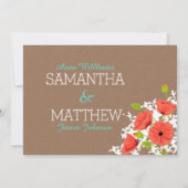 珊瑚のケシのメーソンジャーのバーラップの素朴な結婚式 招待状 (裏面)