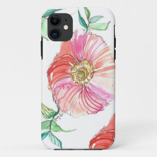 珊瑚のケシの水彩画のiPhoneの場合 iPhone 11 ケース