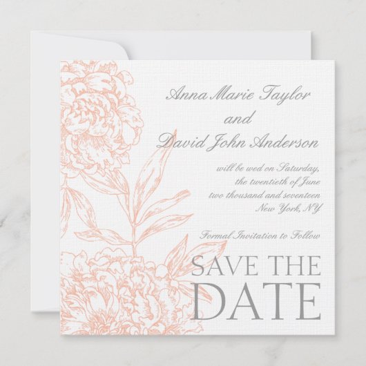 珊瑚のシャクヤクのヴィンテージの保存日付 セーブザデート (正面)