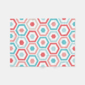 珊瑚のティール（緑がかった色）のレトロの幾何学的なパターン フリースブランケット (正面(横))