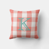 珊瑚のバッファローの点検|のティール（緑がかった色）のモノグラムの格子縞 クッション (裏面)