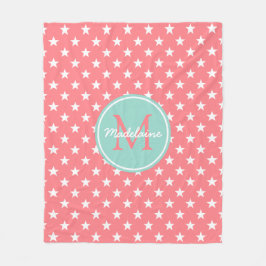 珊瑚のピンクおよびクールな水はモノグラムを主演します フリースブランケット