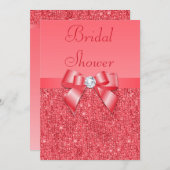 珊瑚のピンクによって印刷されるスパンコール及びダイヤモンドのブライダルシャワー 招待状 (正面/裏面)