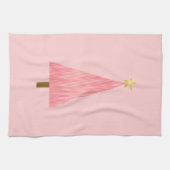 珊瑚のピンクのグラデーションでモダンなクリスマスツリー キッチンタオル (横)
