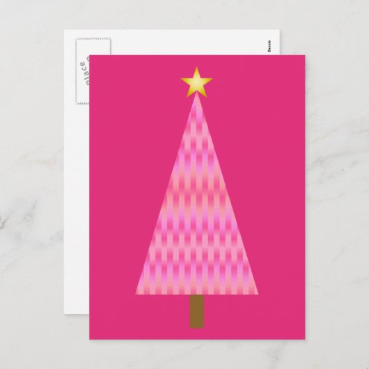 珊瑚のピンクのグラデーションでモダンなクリスマスツリー シーズンポストカード (正面/裏面)