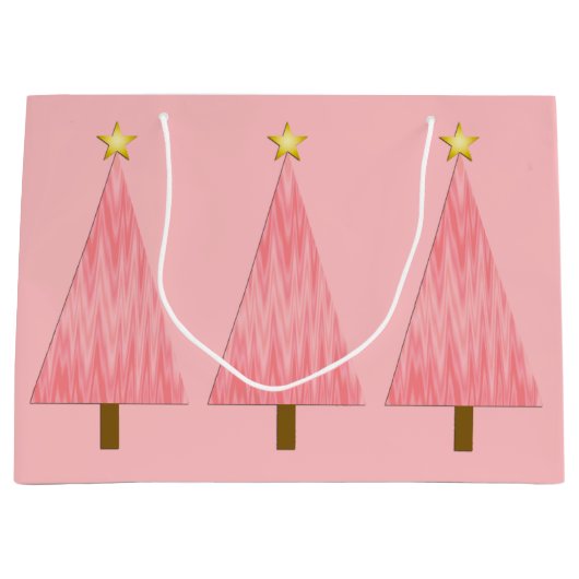 珊瑚のピンクのグラデーションでモダンなクリスマスツリー ラージペーパーバッグ (正面)
