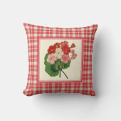 珊瑚のピンクの格子縞パターンを持つヴィンテージのゼラニウム クッション (正面)