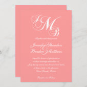 珊瑚のピンクの白3の手紙の結婚式招待状 招待状 (正面/裏面)