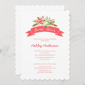 珊瑚のピンクの素朴な花のブライダルシャワーの招待状 招待状 (正面/裏面)