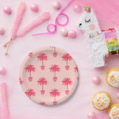 珊瑚のピンクの色合いの鉢植えなヤシの木 ペーパープレート (パーティー)