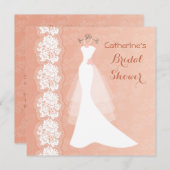 、珊瑚のブライダルシャワーの招待のウェディングドレスひもで締めて下さい 招待状 (正面/裏面)