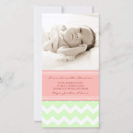 珊瑚のミントはベビーシャワーの写真カード感謝していしています サンキューカード (正面)