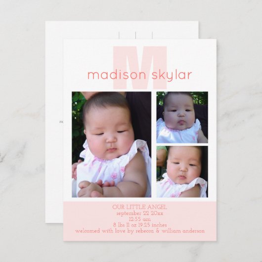 珊瑚のモダンなモノグラムのシンプル3の写真のコラージュ 案内ポストカード (正面/裏面)