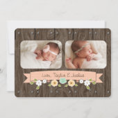 珊瑚のモノグラムの蹄鉄の西部のベビーの発表 案内状 (裏面)