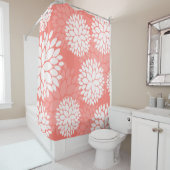 珊瑚のモモの白い花パターン シャワーカーテン (インサイチュ)