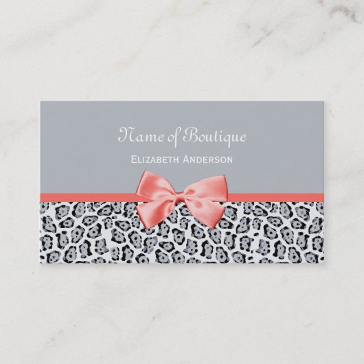 珊瑚のリボンが付いている灰色のジャガーのプリントのブティック 名刺 (正面)