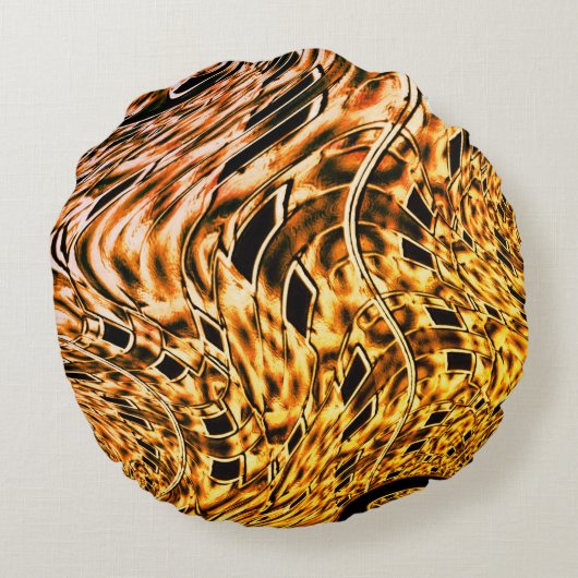 珊瑚の光の影で金ゴールドに捻れる ラウンドクッション (裏面)