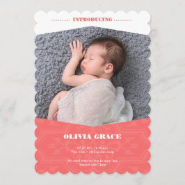 珊瑚の女の子のためのベビーの発表 案内状