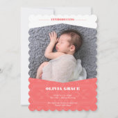 珊瑚の女の子のためのベビーの発表 案内状 (正面)