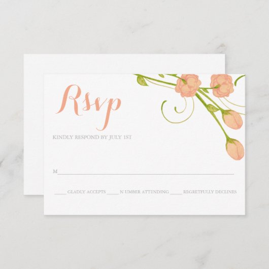 珊瑚の庭のバラ- RSVPの応答カード 出欠カード (正面/裏面)