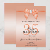 珊瑚の弓とリボン 35周年記念結婚式 セーブザデート (正面/裏面)