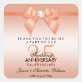 珊瑚の弓及びリボンの第35結婚記念日 スクエアシール (正面)