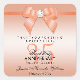 珊瑚の弓及びリボンの第35結婚記念日 スクエアシール
