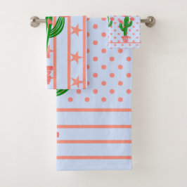 珊瑚の星は、水玉模様およびサボテン縞で飾ります バスタオルセット