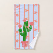 珊瑚の星は、水玉模様およびサボテン縞で飾ります バスタオルセット (ハンドタオル)